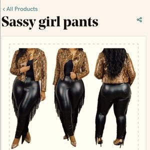 Faux leather pants black with fringe
